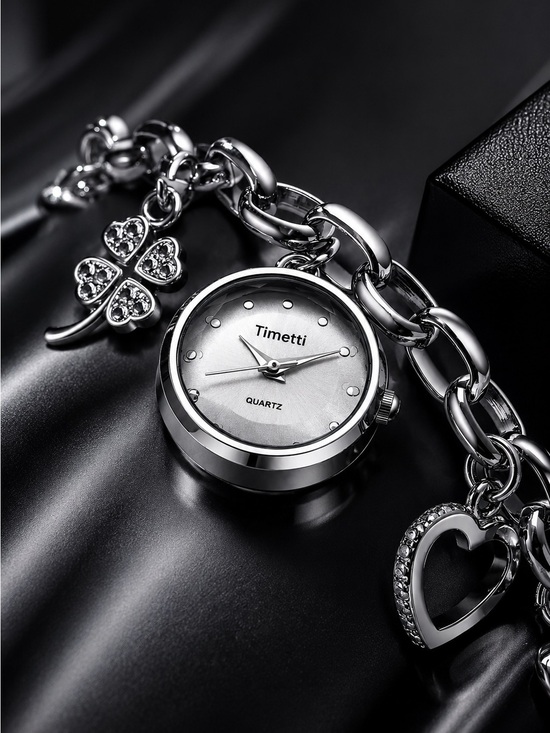 Silver Charm Bracelet Watch with Mixed Charms main image 6